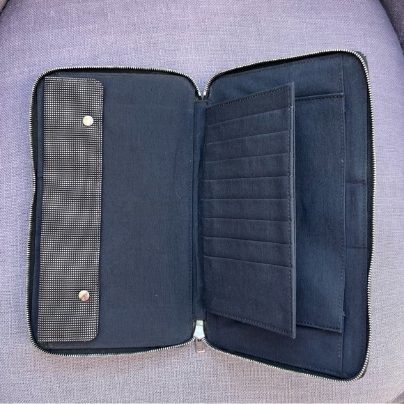 Hermes Large Organizer Yell Lone Long Wallet Canvas Nylon Gray Navy Zip Around - Picture 3 of 5